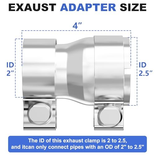 Stainless Steel Exhaust Adapter 2.0” to 2.5”, 2.0” ID to 2.5” ID 2" - 2.5"