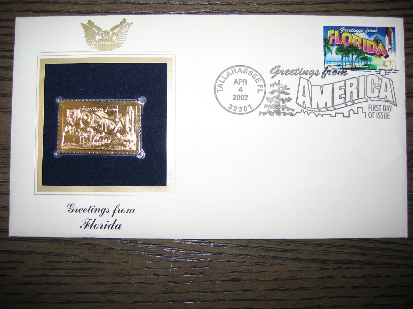 2002 FLORIDA Greetings From America replica Gold Stamp Golden COVER