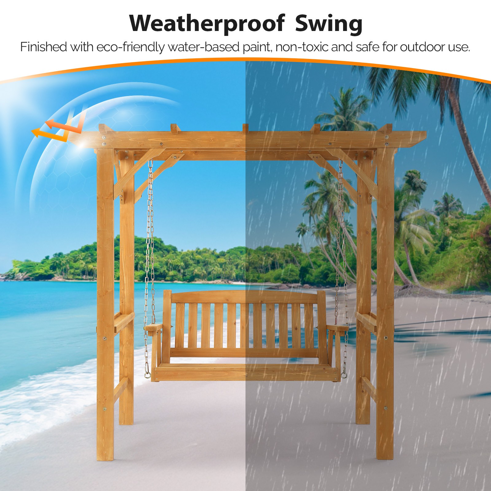 6 FT Wooden Swing Set with Bench Patio Furniture for Outdoor Yard Porch Garden