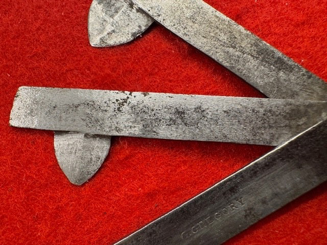 1859 CIVIL WAR THREE BLADE FLEAM, HORN SCALES, NAME ENGRAVED & DATED (674)