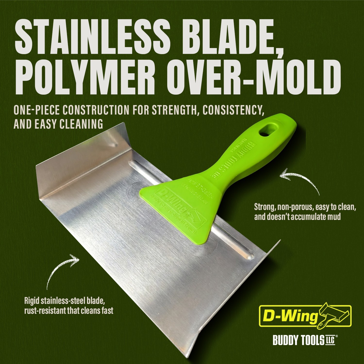 Buddy Tools D-Wing Corner Trowel – 7.5” Stainless Steel for Inside Corners - NEW