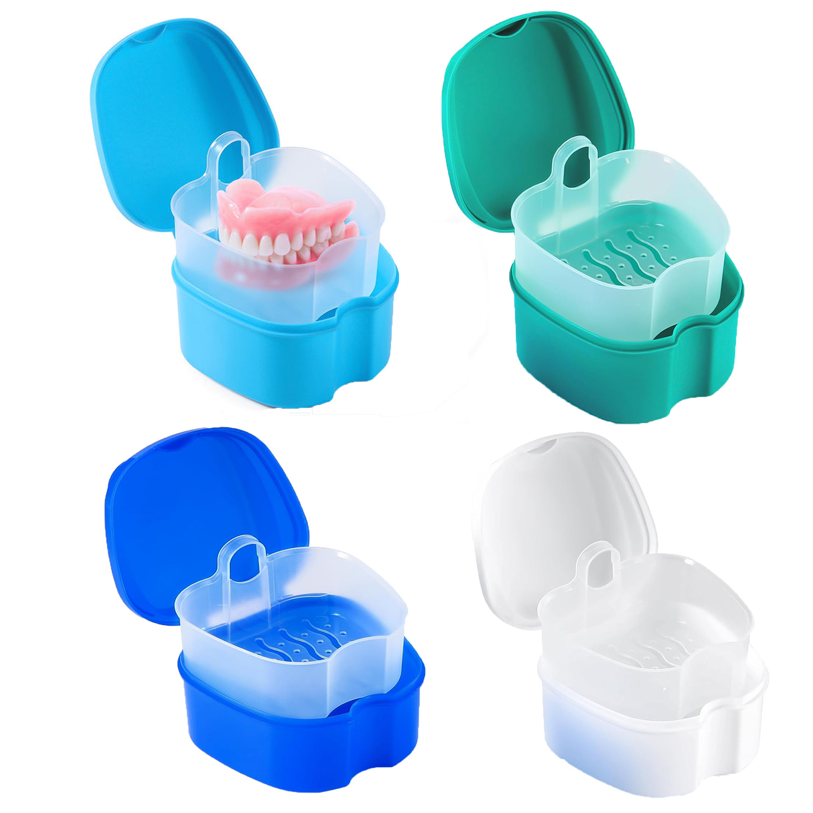 2Pcs JMU Denture Bath Storage Retainer Box Orthodontic Retainer Case w/ Lid