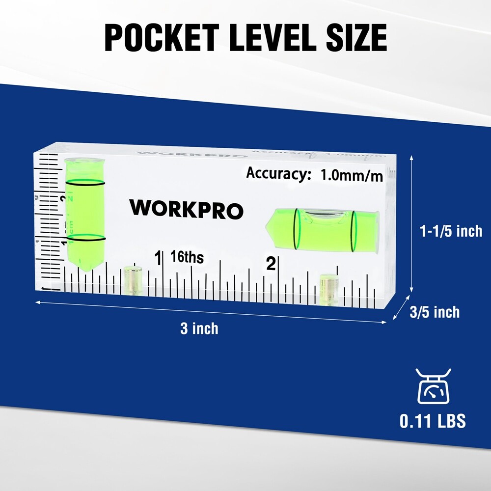 WORKPRO 3Inch Mini Level Tool Small Level Magnetic Level with 2 Bubbles 90°/180°