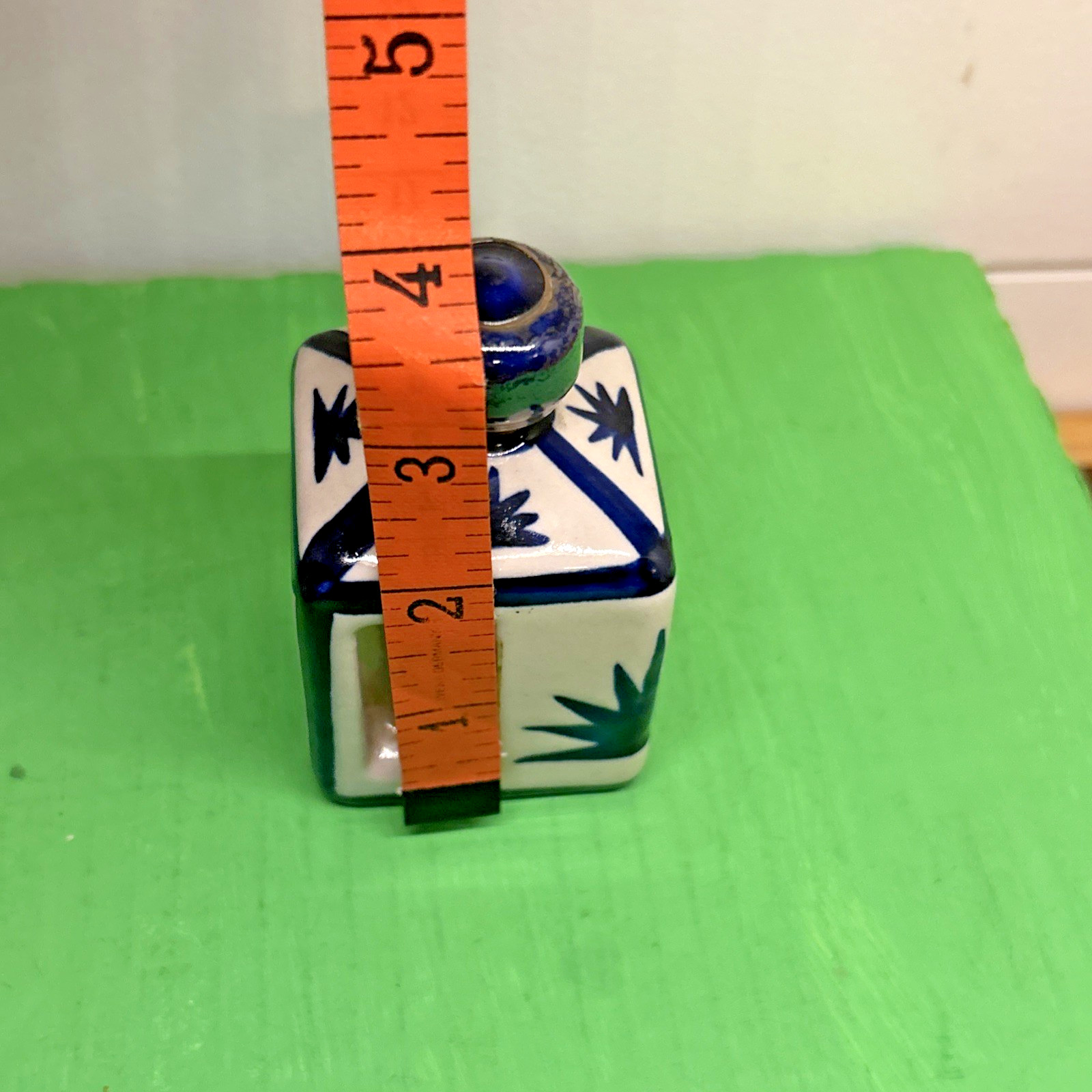 VTG Tonala Tequila Bottle Small White Blue 3" Tall Mexico Miniature "Empty"