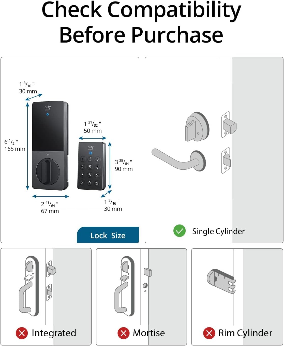 eufy Retrofit Smart Lock E110+Wireless Keypad Keyless Entry Door Lock Wi-Fi App