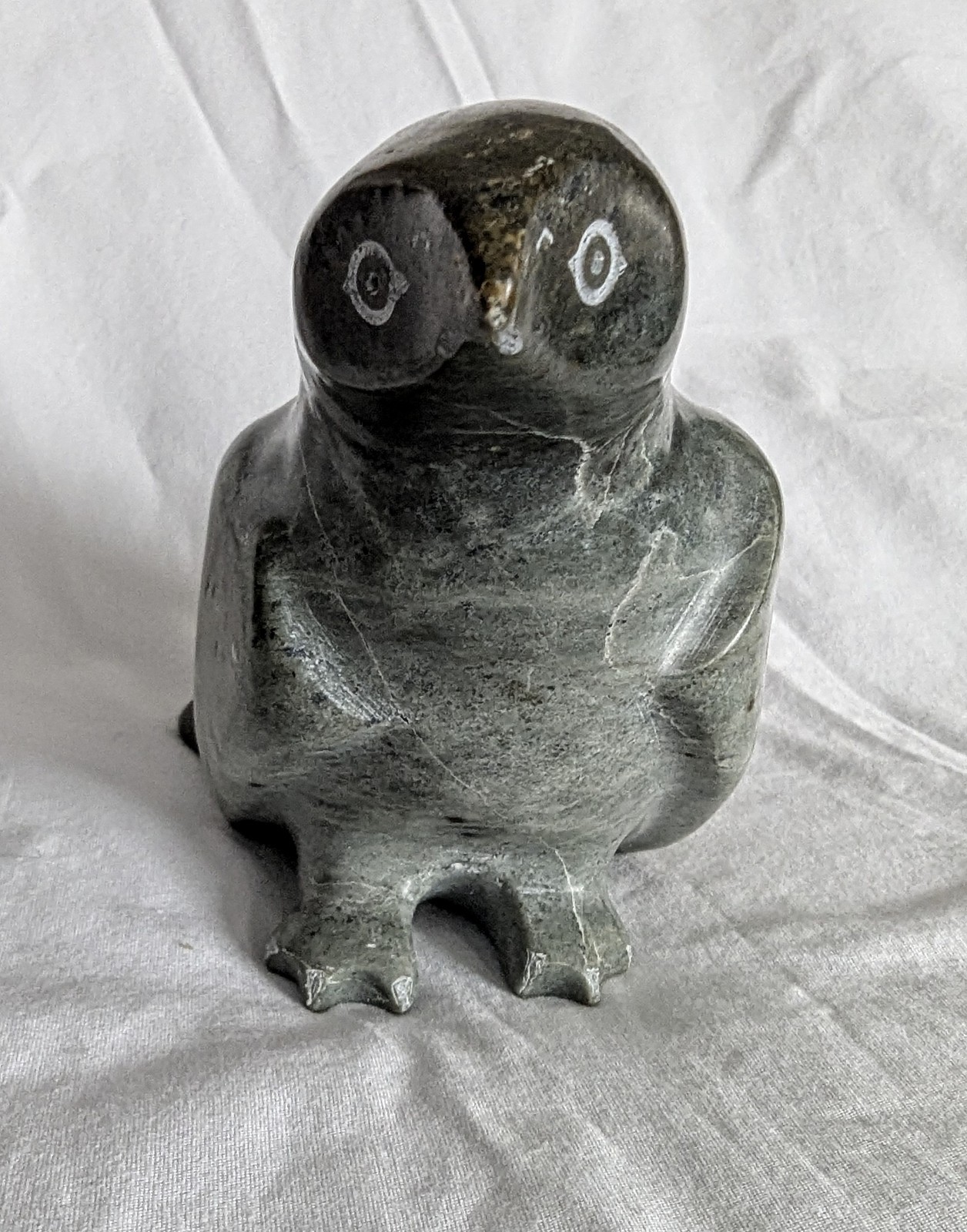 WINNIE EYAITUK Inuit Eskimo GREEN Soapstone BIRD Carving Canada 1988
