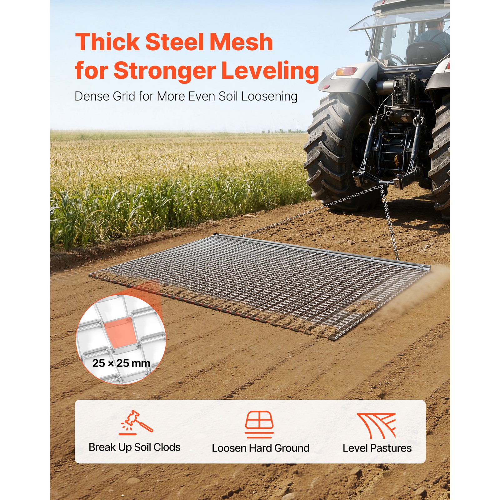 Uimoso 6 x 3 ft Chain Harrow Rake for ATV, UTV, and Tractor Use