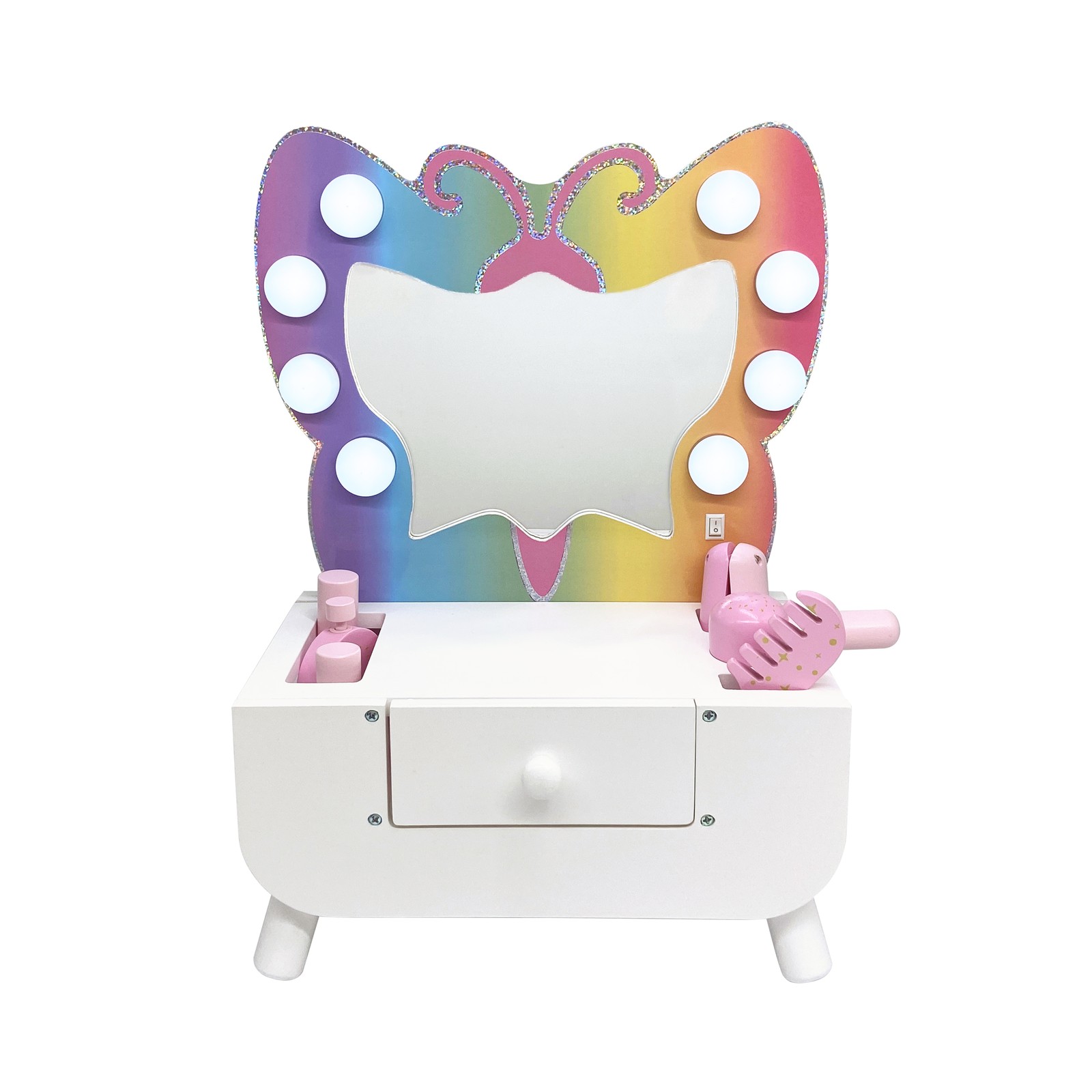 Teamson Kids Colorful Butterfly-Shaped Tabletop Vanity with Illuminated Mirror