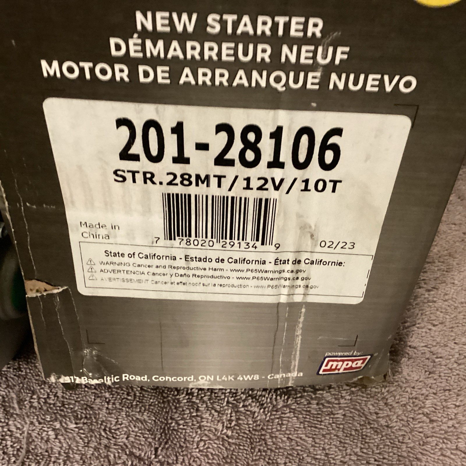 DIXIE….Starter….201-28106…12V, 10T, 2.5kW, 28MT Cummins 3.9L-5.9L….NEW😀