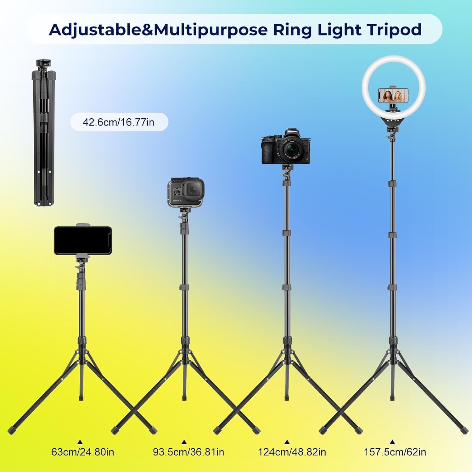 Aureday 14'' Selfie Ring Light with 62'' Tripod Stand and Phone Holder, Dimmable