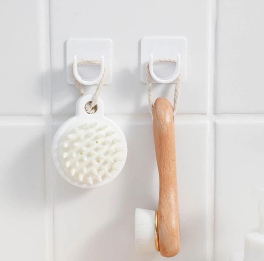 2pcs Solid Shower Curtain Rod Holder, Modern ABS Punch-Free Curtain Rod Rack-NEW