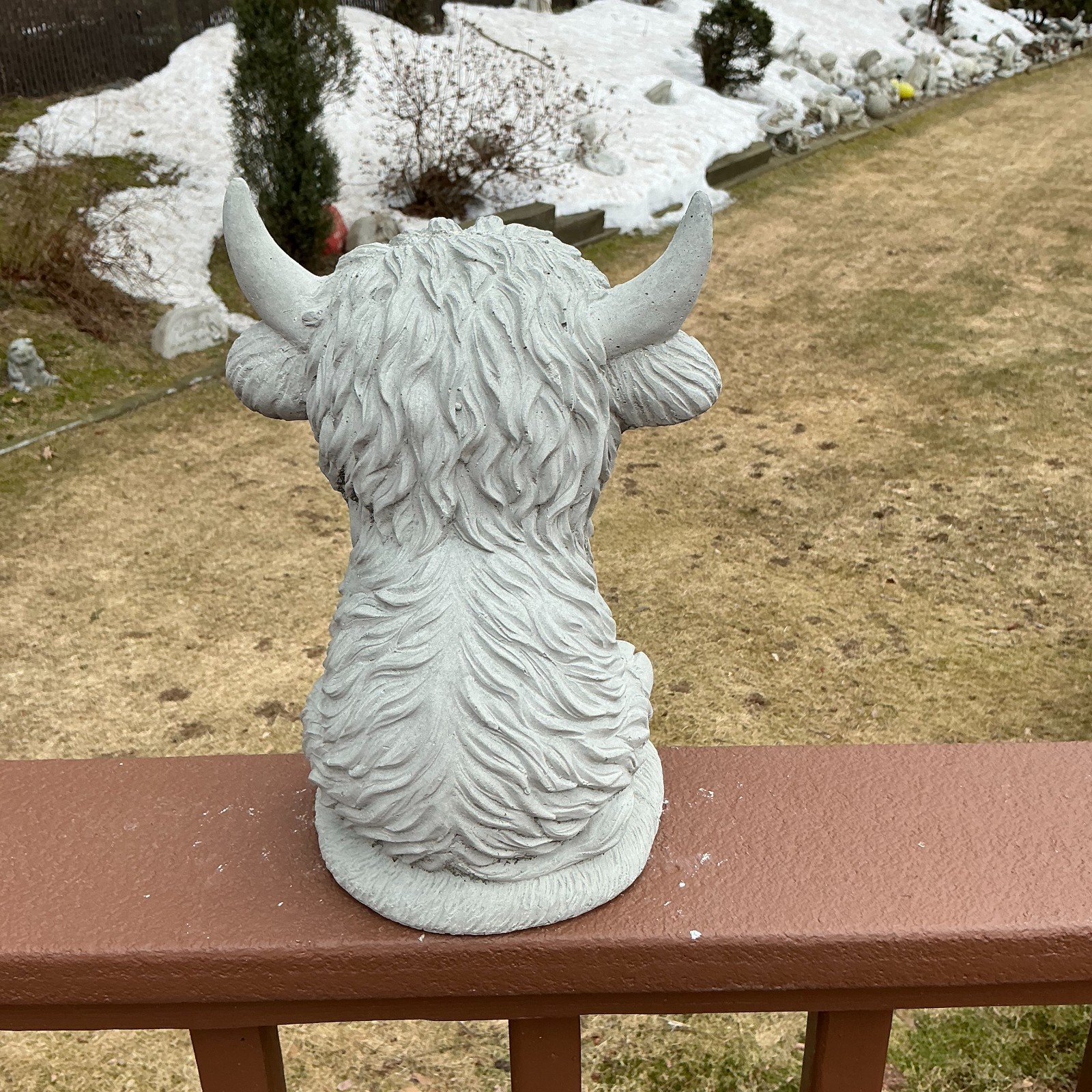 Sitting Highland Cow Statue 12'' Tall, Solid Concrete Statue