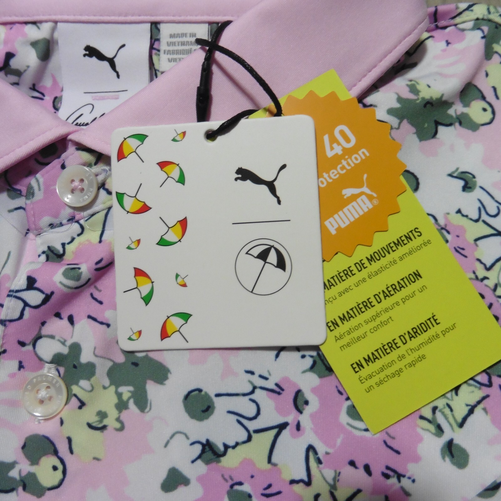 PUMA Arnold Palmer Men's 2XL Floral Golf Polo Shirt White Pink