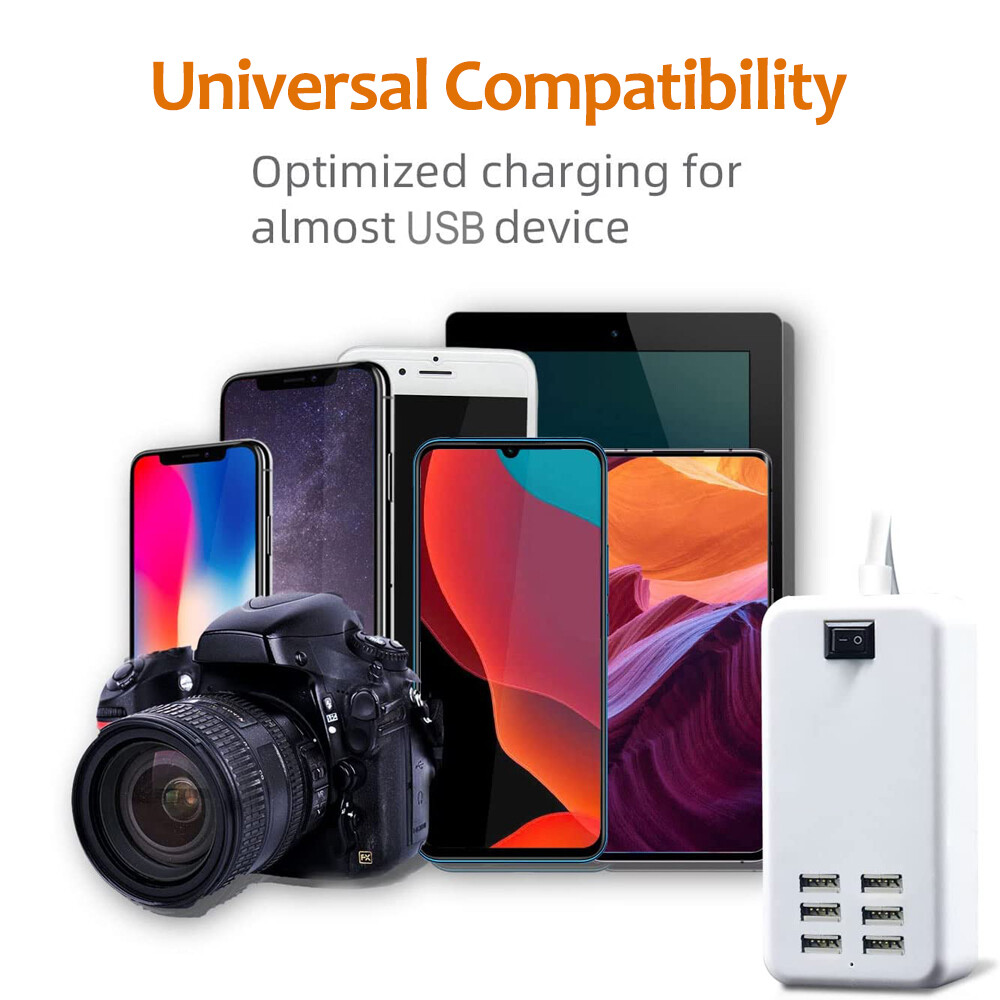 6 Port USB Hub Fast Wall Charger Station Multi-Function Desktop AC Power Adapter