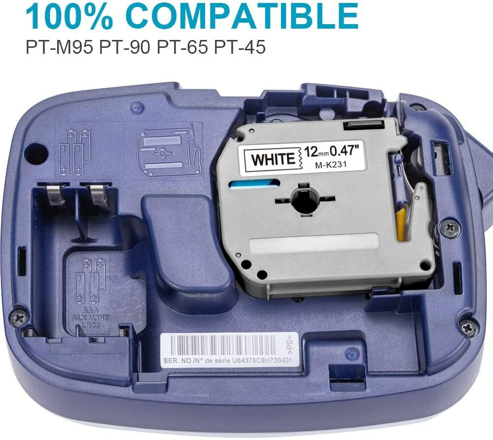 4PK M-K231 M231 For Brother P-Touch 12mm Label Tape Compatible PT-55 PT-85 PT-70