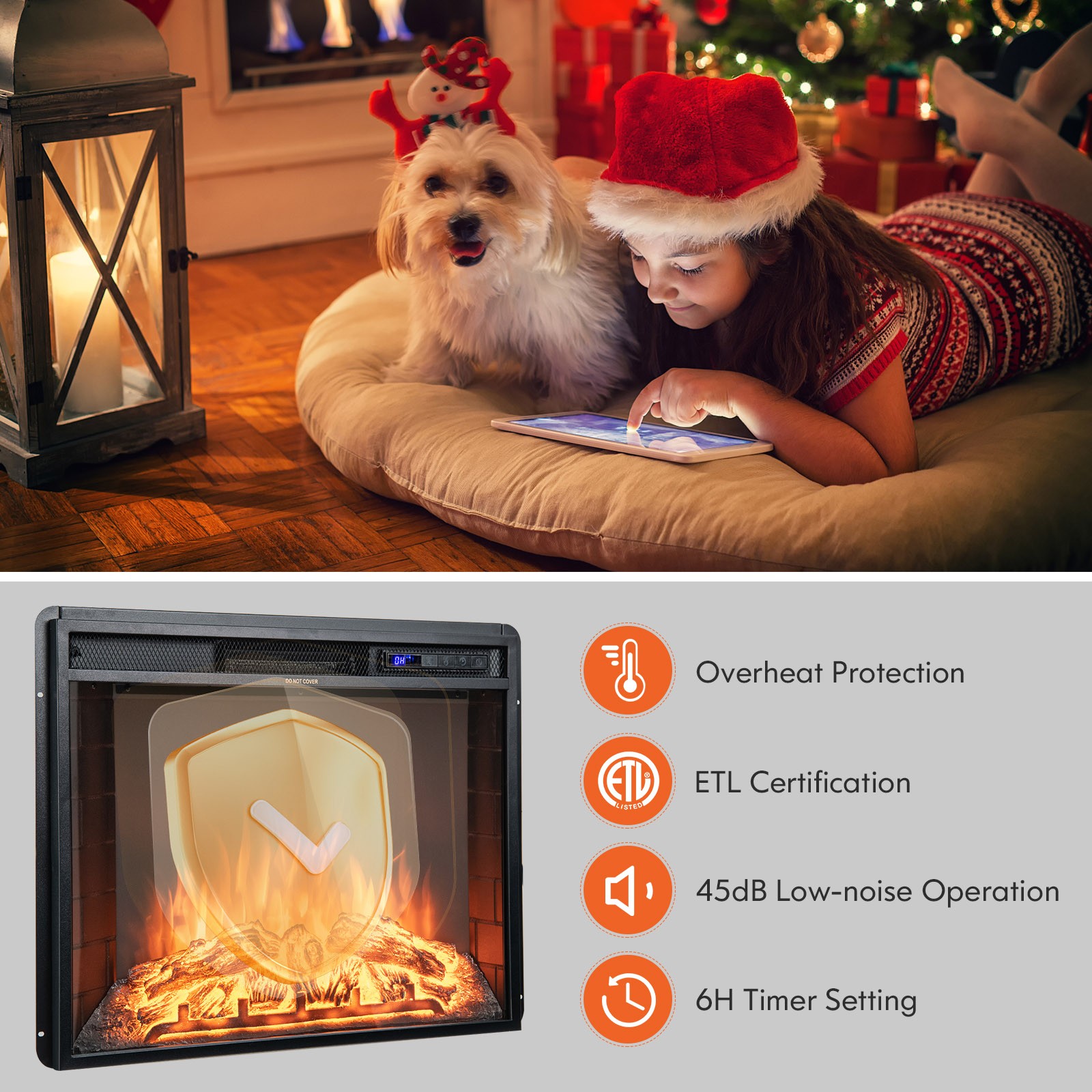 Costway 26" Recessed Electric Fireplace heater W/ Remote Control 750W/1500W