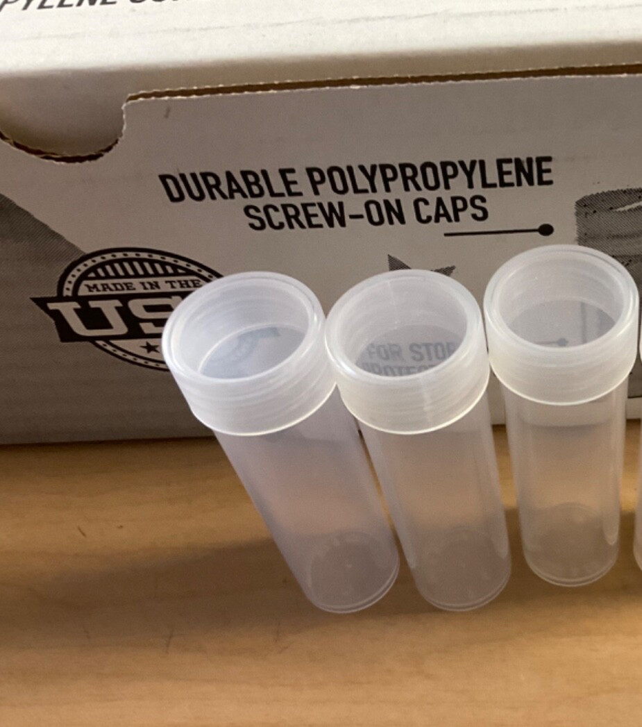 15 New Mixed Round Coin Tubes for 1/2 Doll., Qtr., Dime, Nick., Penn.Made in USA