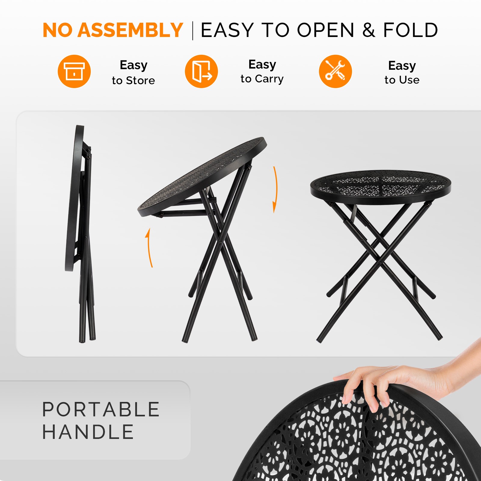 Folding Outdoor Side Table with Flower Cut Outs Weather Resistant Steel Patio