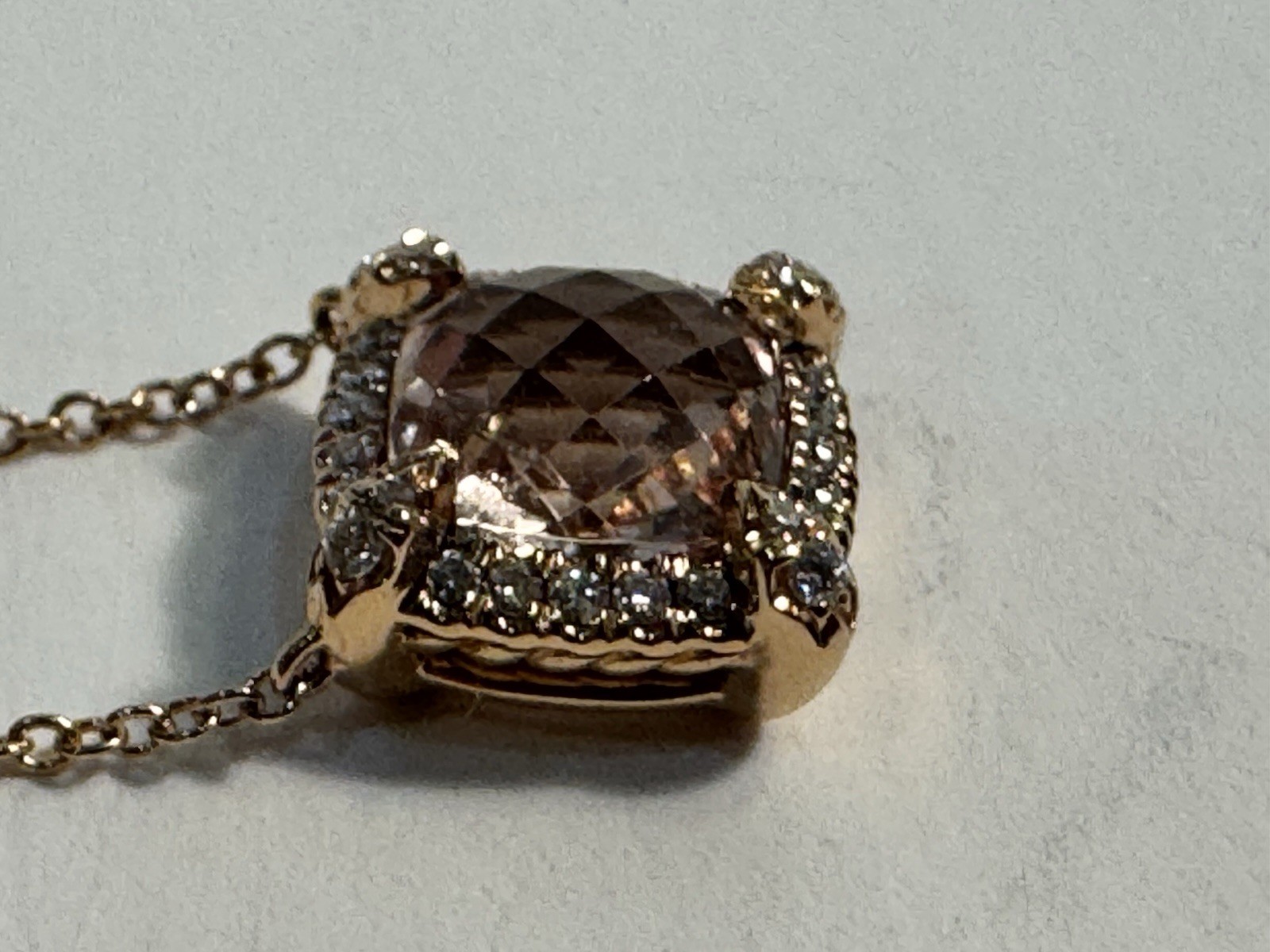 David Yurman 18k R/G Petite Chatelaine Necklace Morganite Diamonds Retail $2,050