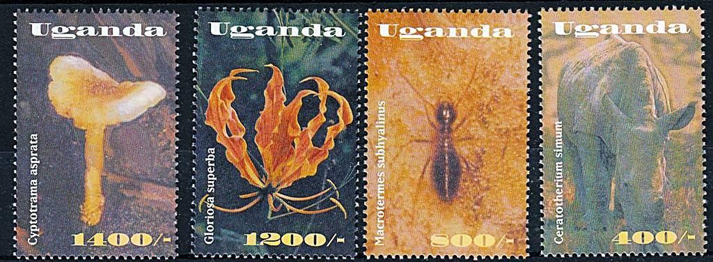 UGANDA 2002 ANIMALS/MUSHROOMS/FLOWERS/INSECTS MNH RHINO🅵🆁🅴🅴 🆂🅷🅸🅿🅿🅸🅽🅶