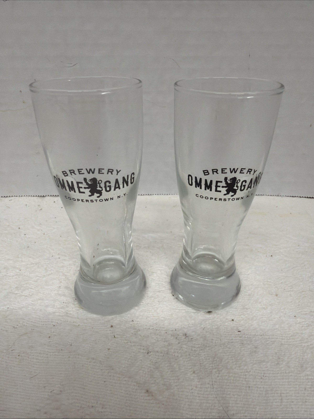 LOT OF 2 Shot OMME COOPERSTOWN NY GANG BREWERY LOGO BEER MUG GLASS ADVERTISING