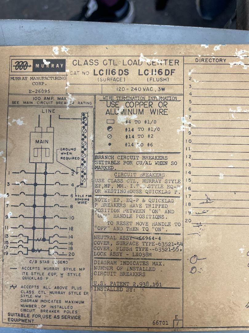 Generator Interlock Kit Murry 100 amp panel