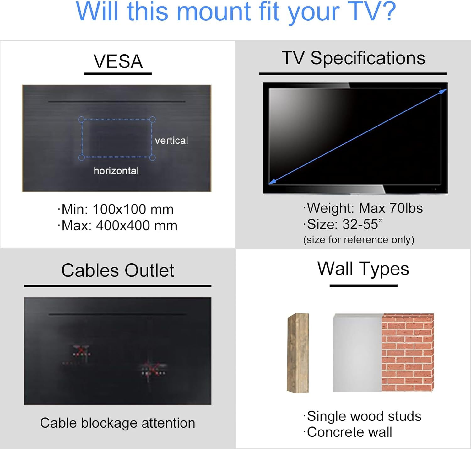 Full Motion TV Wall Mount Bracket Swivel Tilt for 32 36 37 40 42 46 49 50 55"