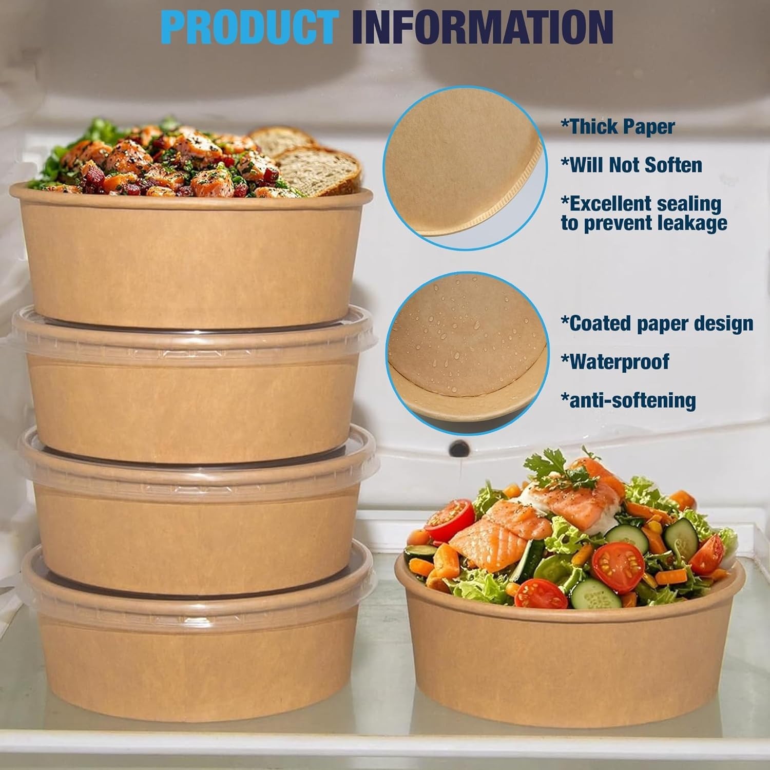 Disposable Kraft salad & Soup paper bowls W/ lids Food containers Meal Prep