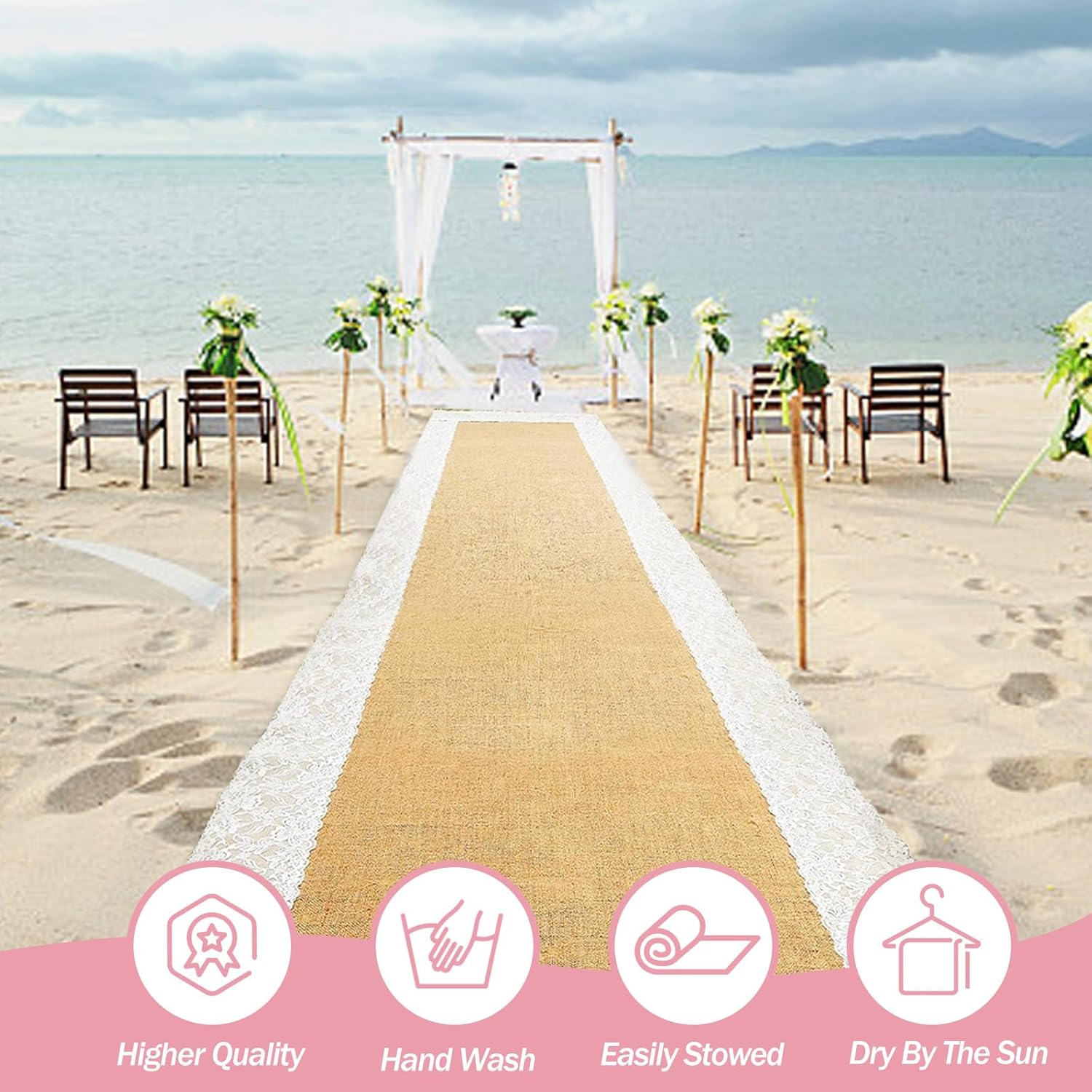 Burlap Aisle Runner for Wedding Ceremony, 36" X 20Ft Natural Burlap Wedding Aisl