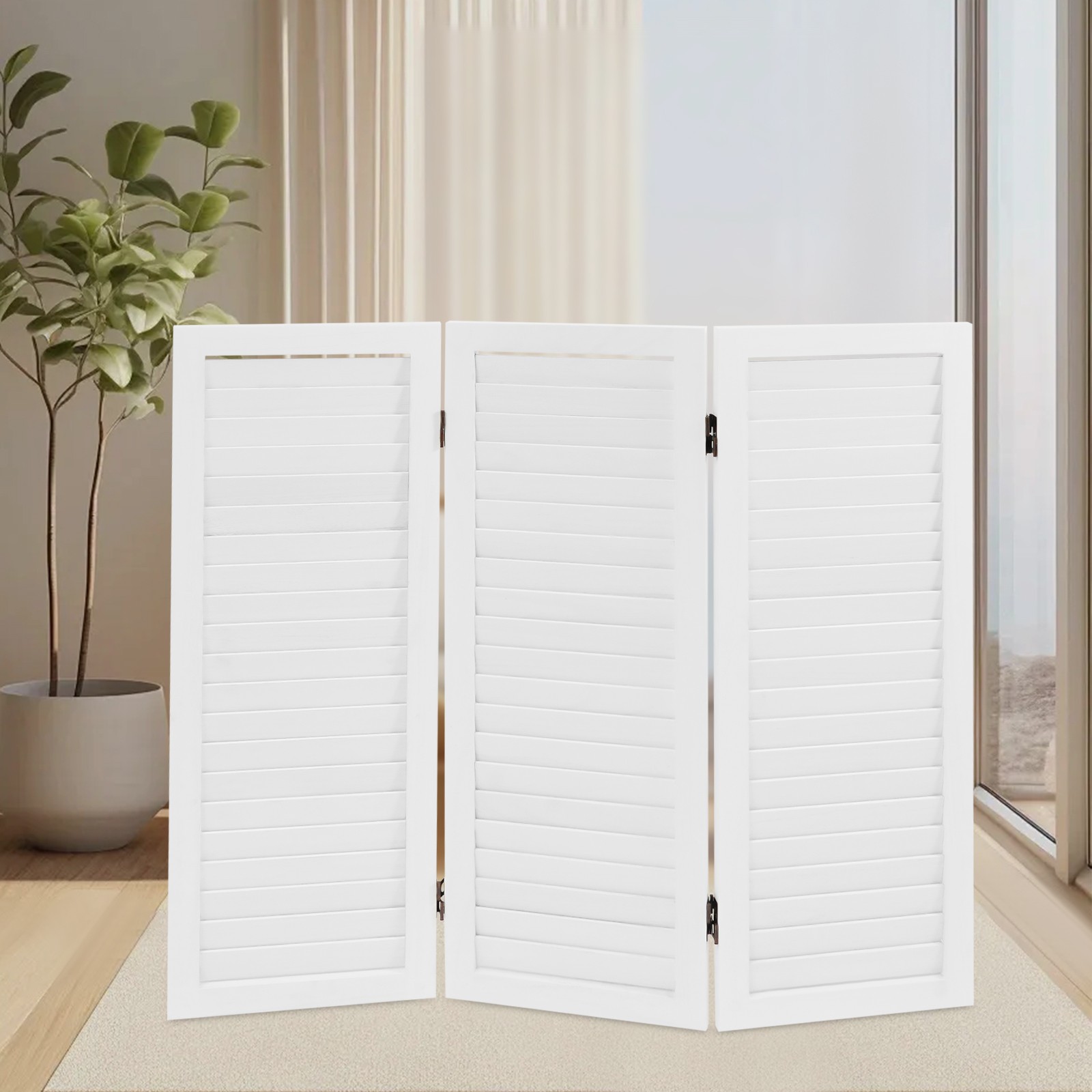 3-Panel Folding Room Divider Indoor Wooden Wall Separation Privacy Screen White