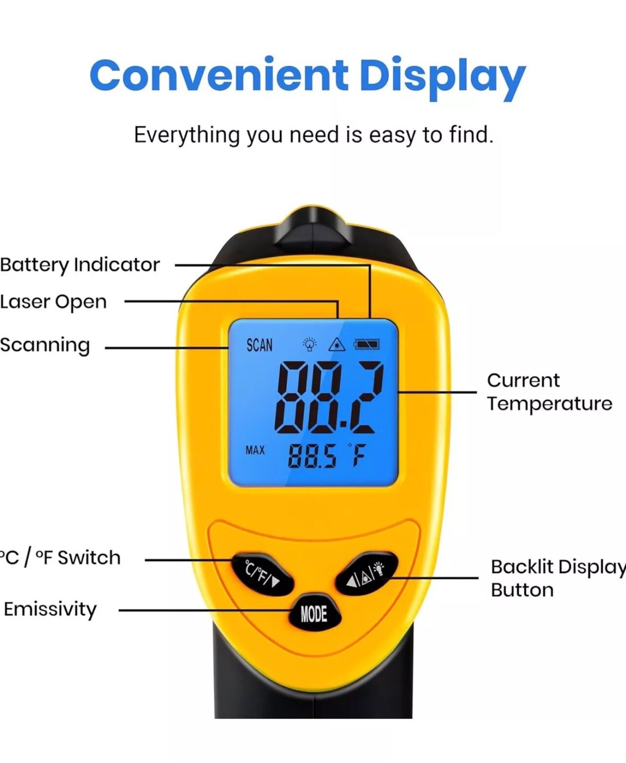 Etekcity Infrared Thermometer Laser Temperature Gun For Food BBQ Pizza Oven