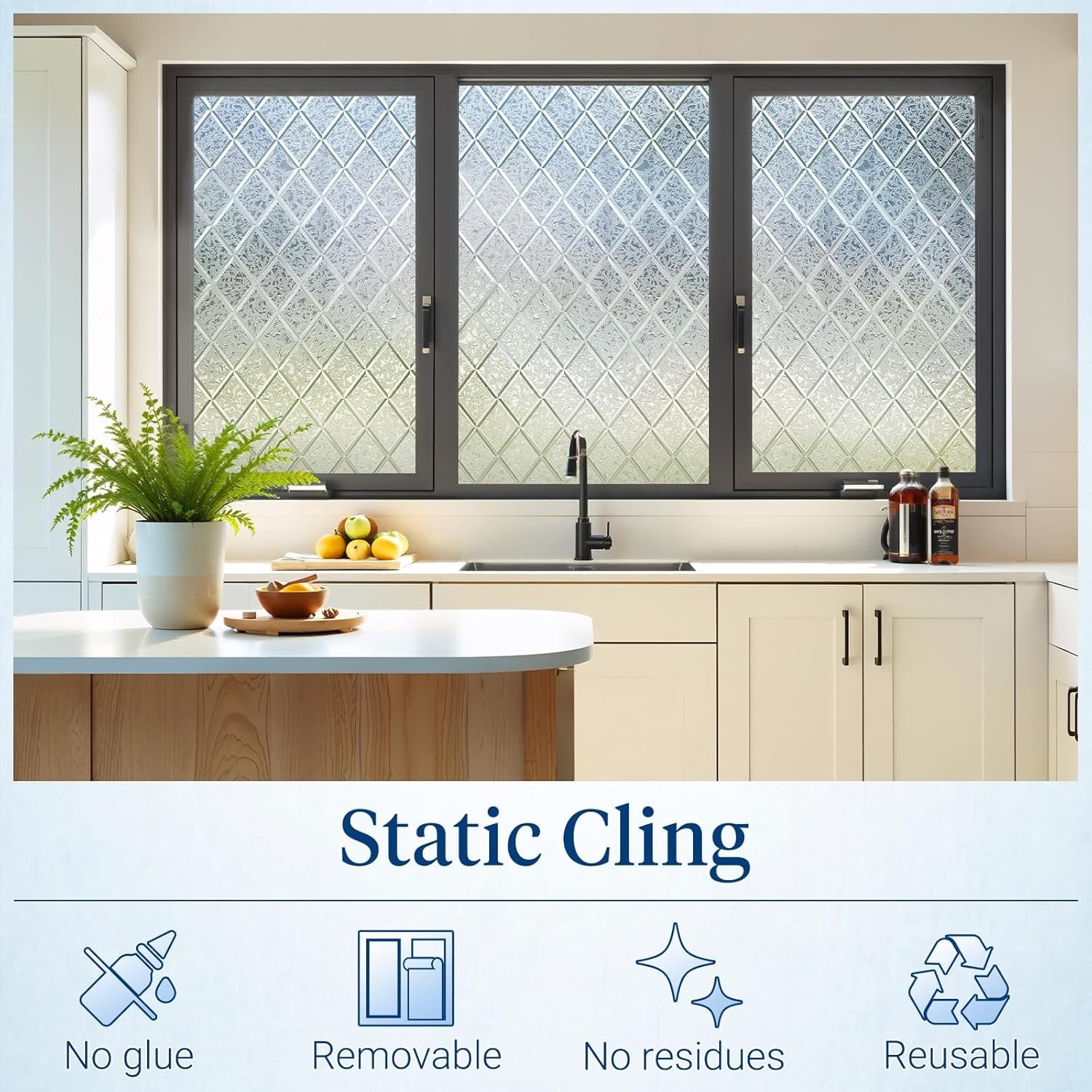 rabbitgoo Window Film Decorative Frosted Glass Static Cling Lattice Sticker
