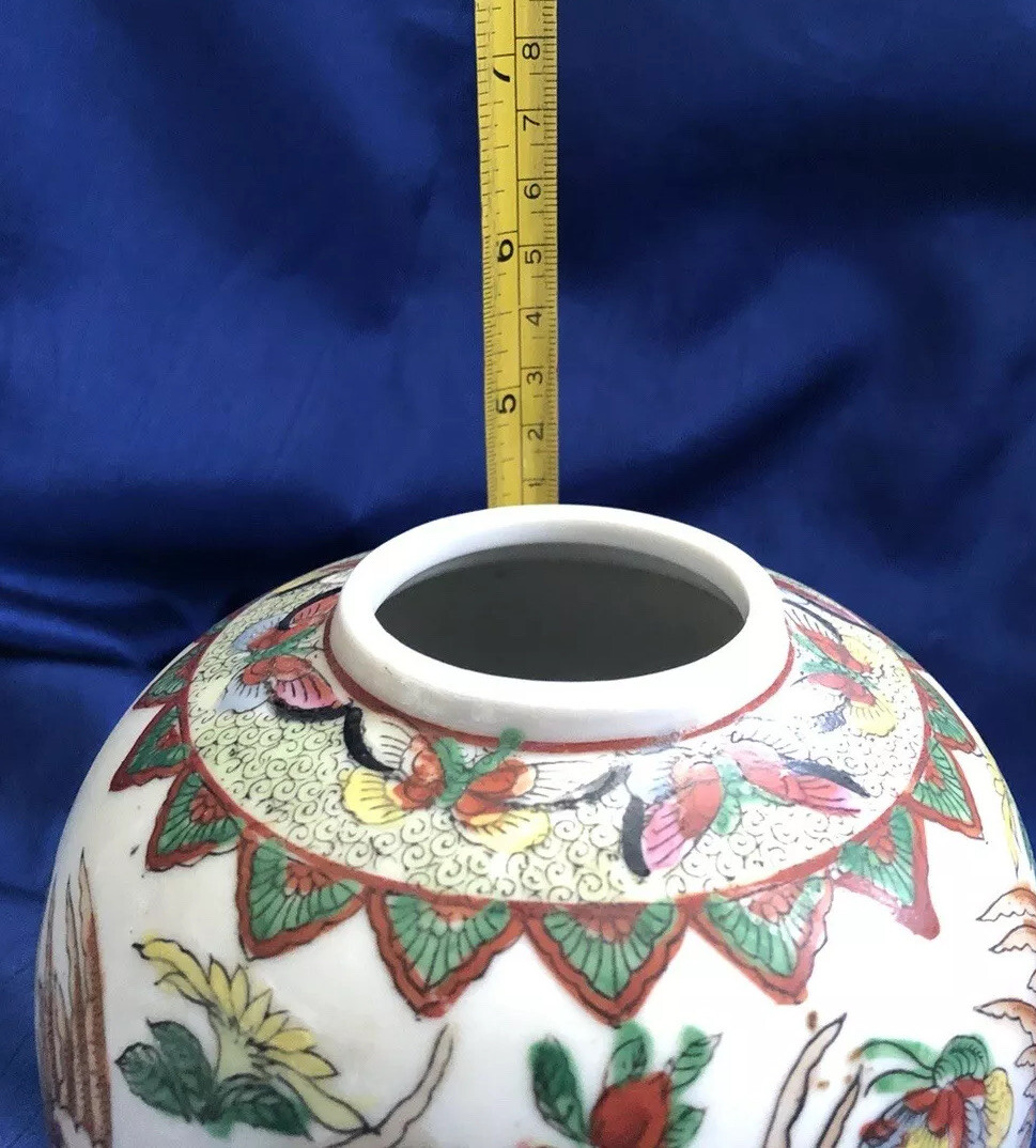 Ginger Jar Canton Famile Rose Butterflies Republic Period Vintage