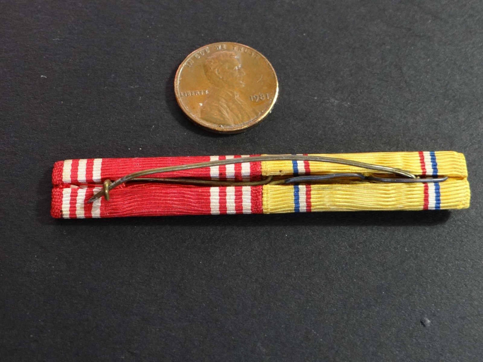 WWII 2 Place Ribbon Bar Good Conduct and American Defense Pinback