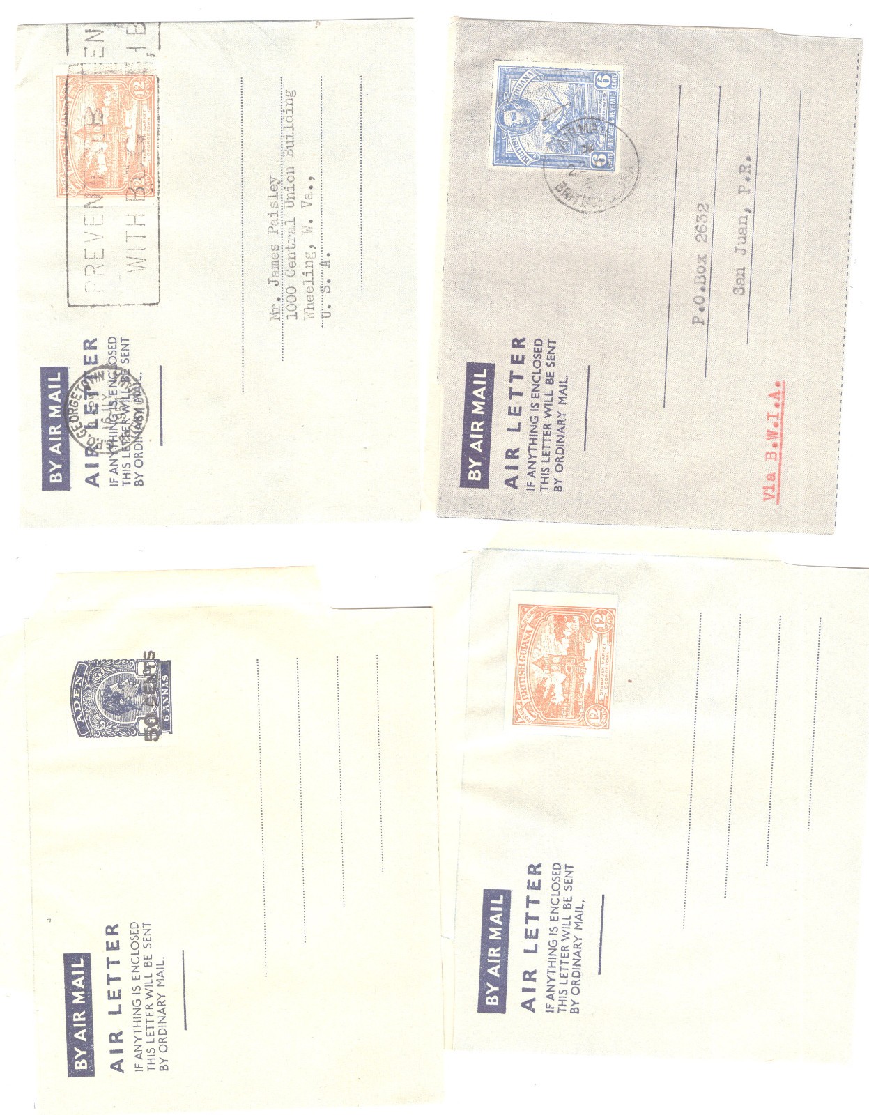 British   4   air letter  sheets   Aden ,  Guiana