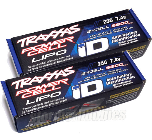2 Traxxas 7.4V 5800mAh 25C 2-Cell Power Cell LiPO iD Batteries TRA2843X