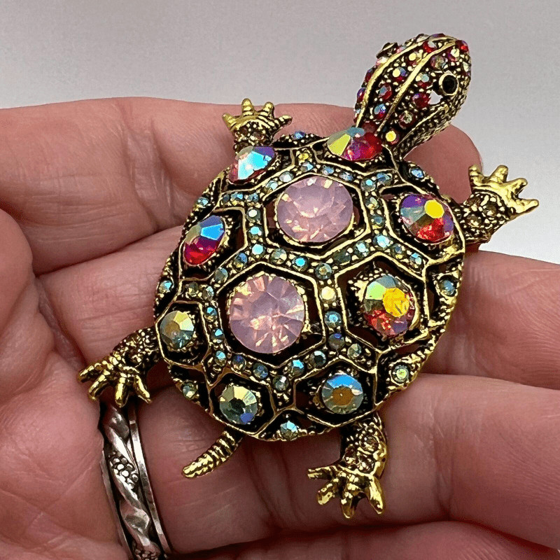 Elegant Women's Turtle Brooch Pin | Multi-Colored Rhinestone Accents
