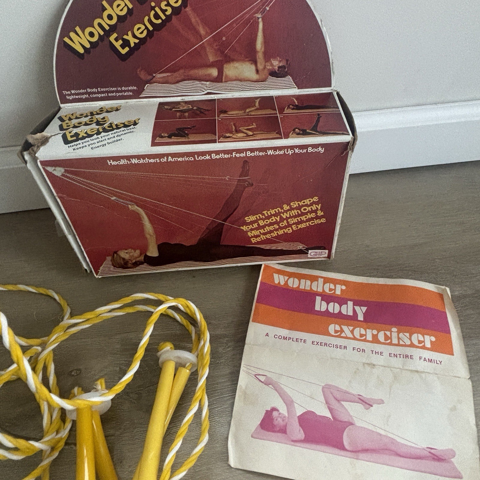 VTG Wonder Body Exerciser Retro 70s Fitness Rope Pulley Original Box Manual MCM
