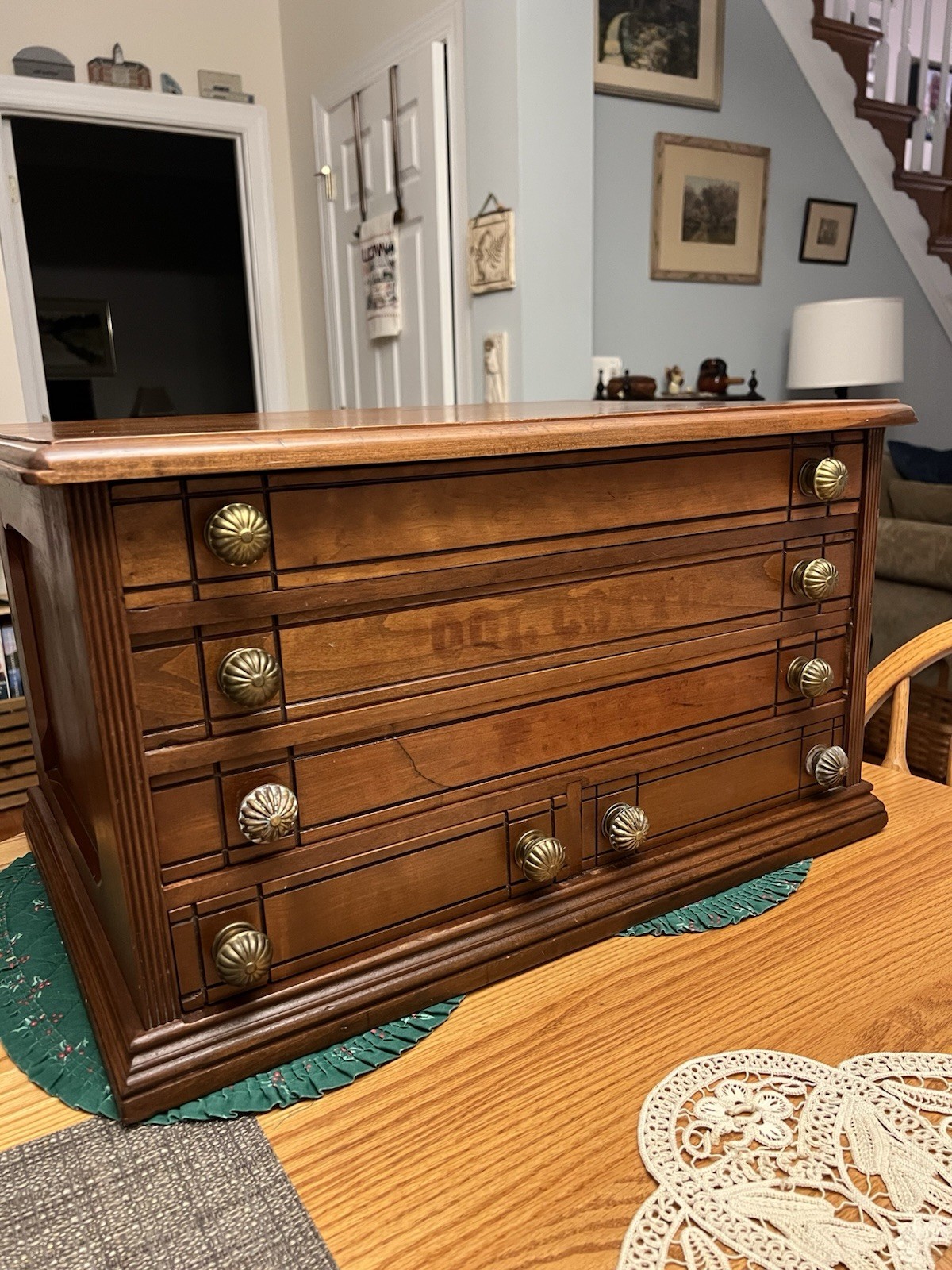 Antique Cherry Spool Cabinet 5 Drawer 24W X16H X 16D Willimantic? Orig. Knobs.