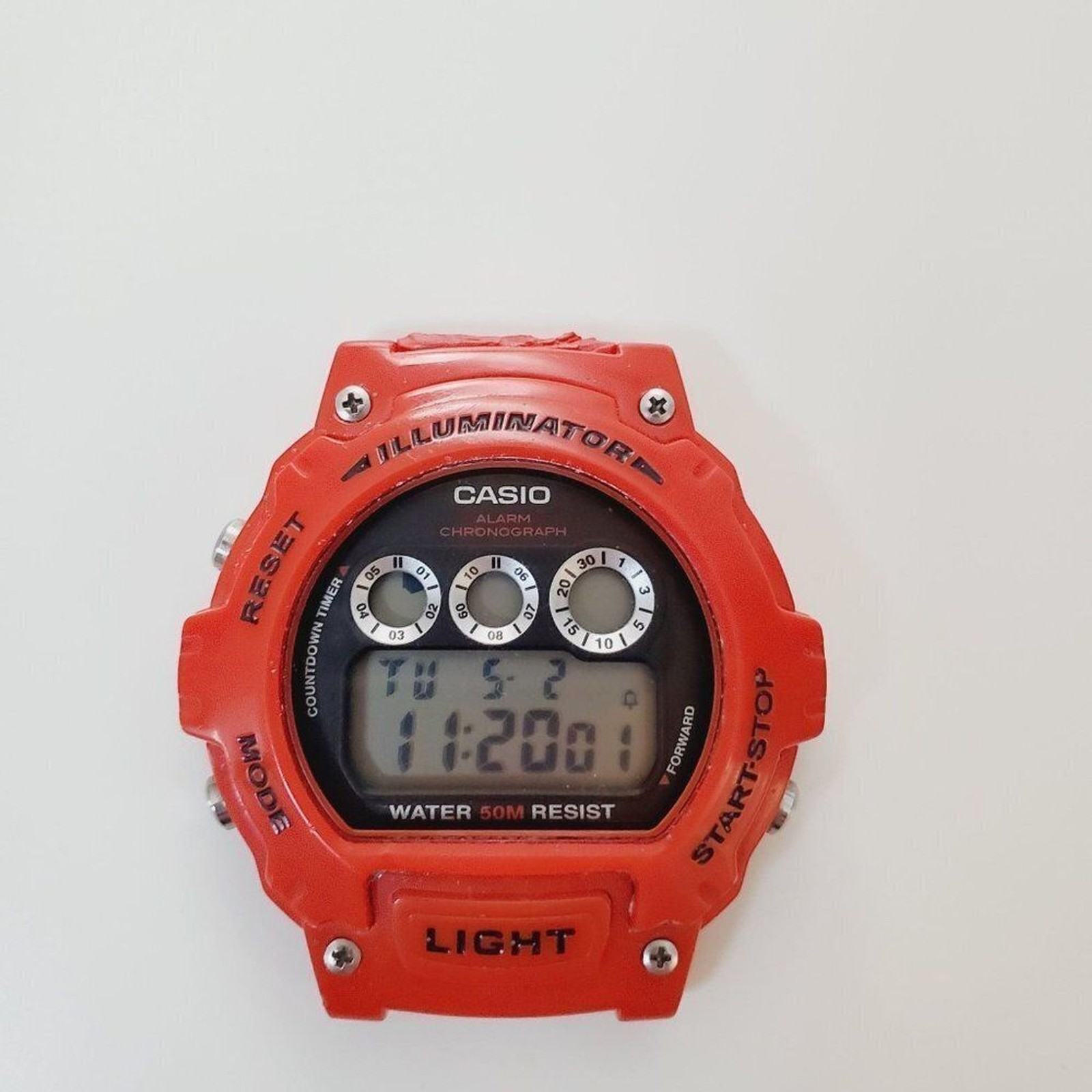 Casio Illuminator 3225 W-214HC Mens Digital Watch Red For Parts USE