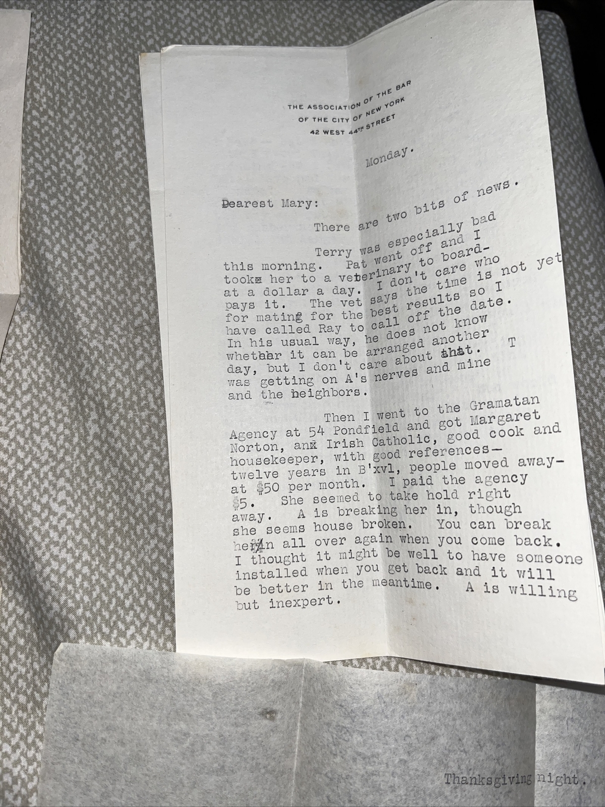 6 Letters (Letterhead: New York City Bar Association) & 2 Envelope 1933 Postmark