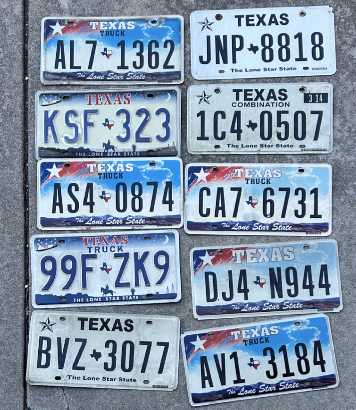 Texas Lot of 10 Truck License Plates - Various Designs