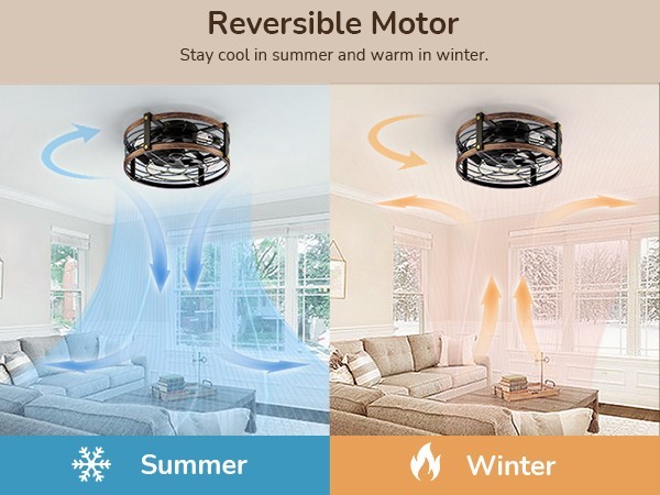 EDISHINE Pre-Assembled Ceiling Fan with Light & Remote 21" Flush Mount Farmhouse