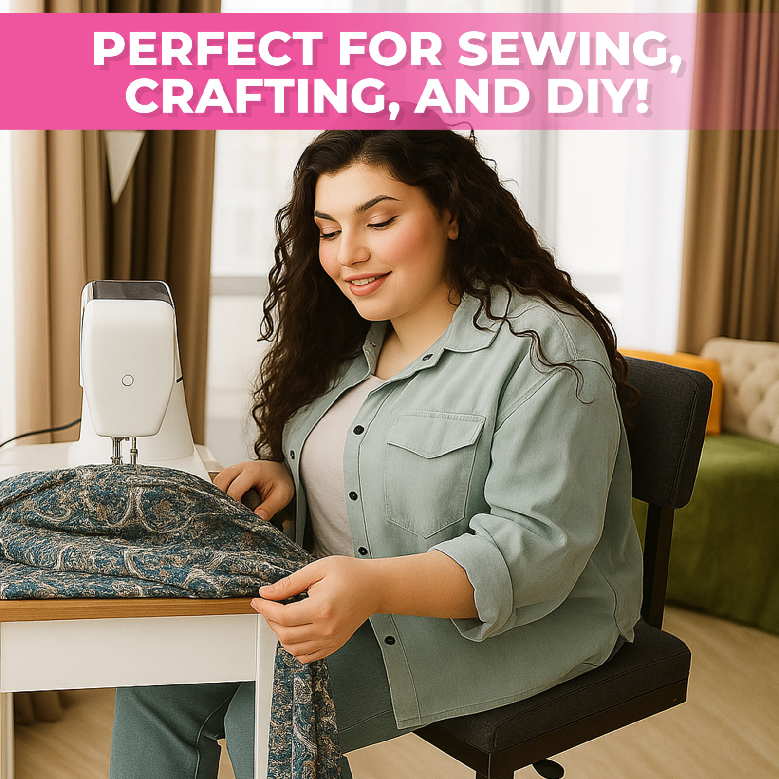 Black Sewing Chair w/ Wheels – Adjustable Ergonomic Craft Seat w/ Back Support