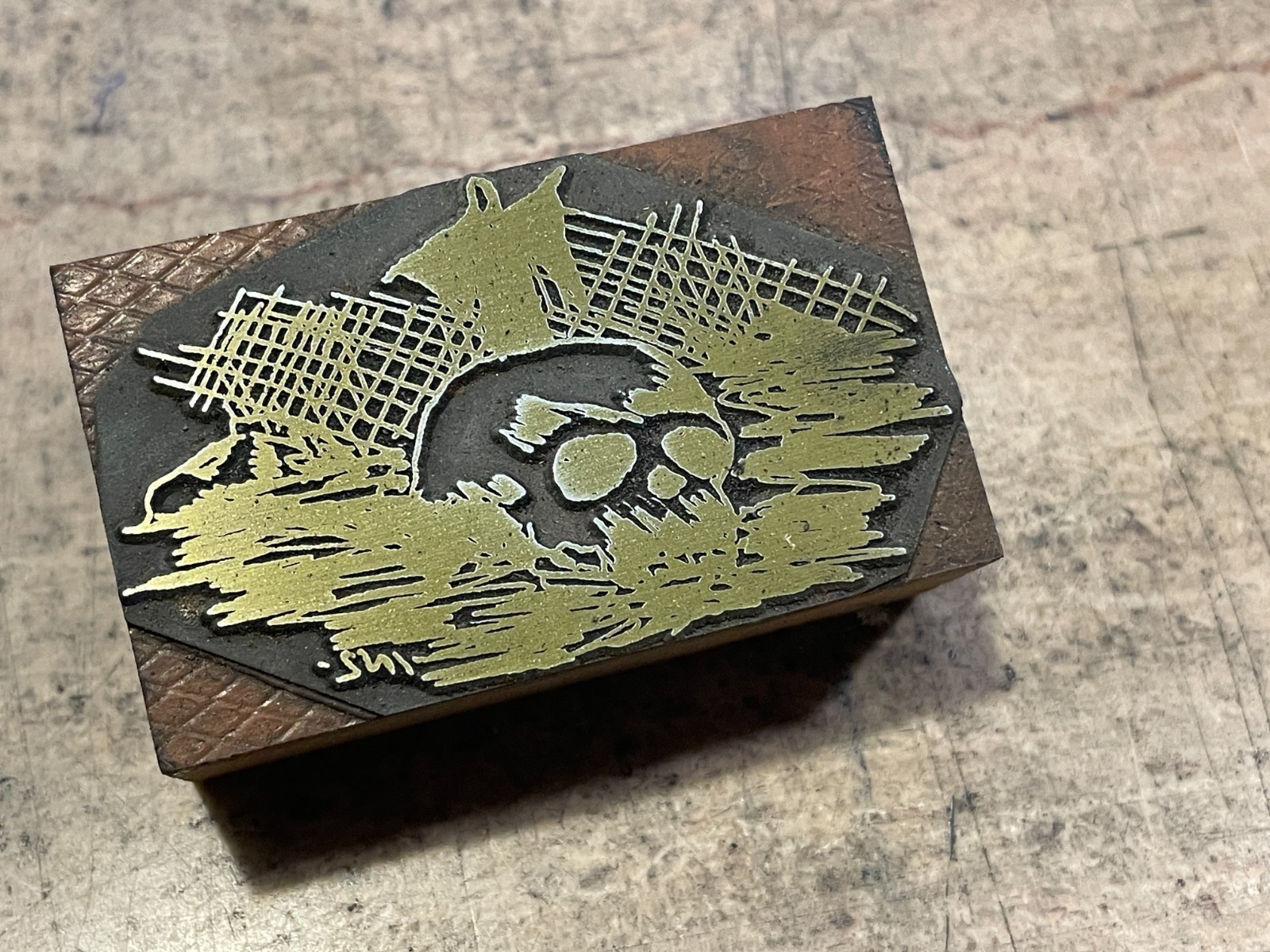 Printing Letterpress Printers Block Scull Tableau / Still Life (1243)