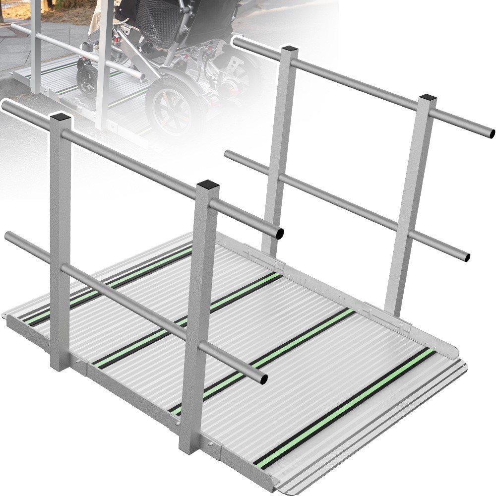 4FT Wheelchair Ramp with Handrails 36" Extra Wide Aluminum Threshold Ramp 800lbs