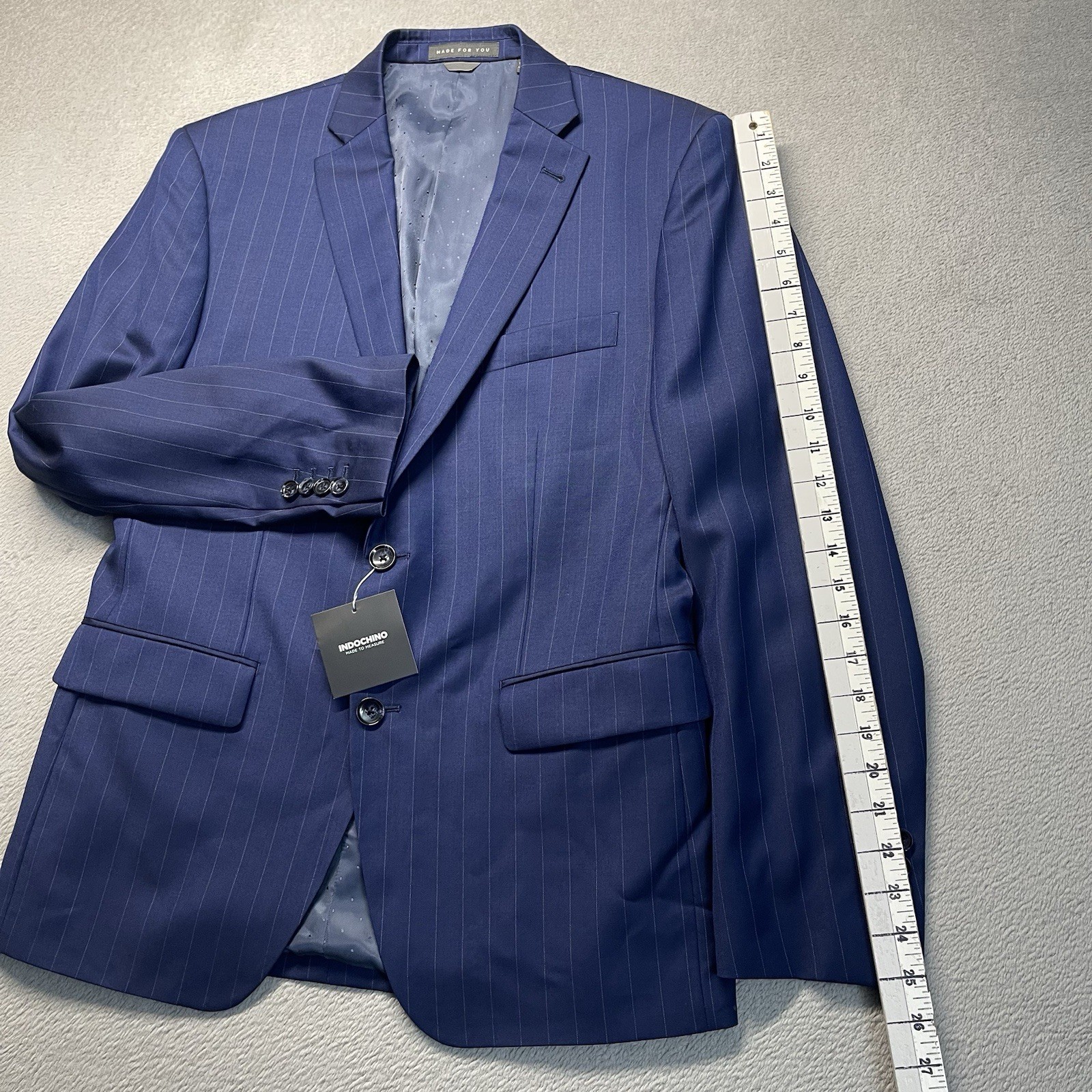 INDOCHINO Yaletown Mens Blazer Sport Coat Jacket Wool 52 Navy Stripe NWT