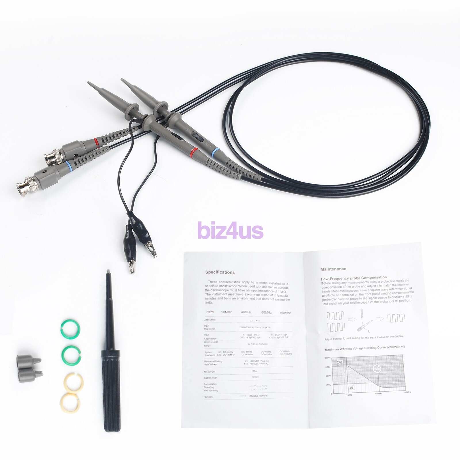 2xFor BNC Oscilloscope Probe Kit P6100 100MHz 1X 10X Precision Scope Clip Probes