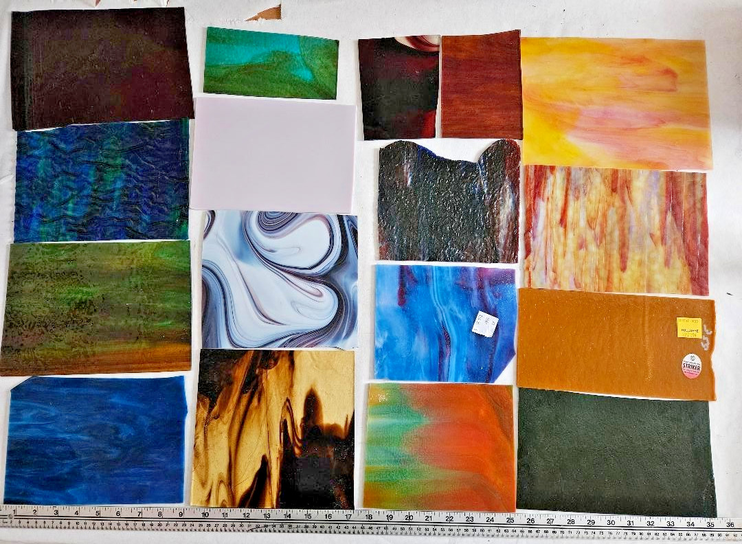 9 & 1/4 Pounds of Assorted Multicolor Stained-Glass Large Scraps/Sheets