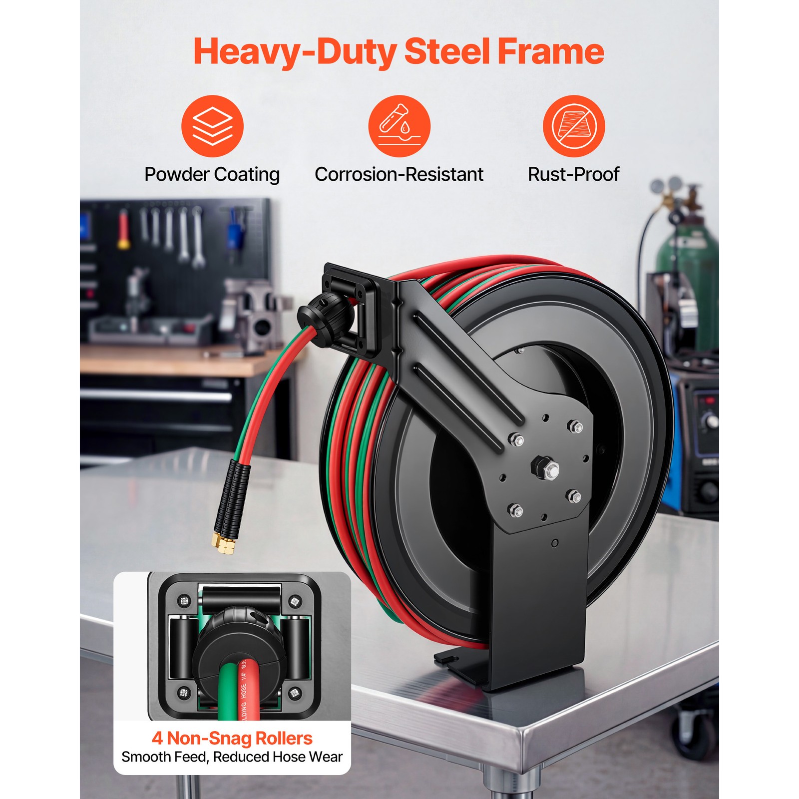 Uimoso Retractable Welding Hose Reel 1/4" x 100FT Oxygen Acetylene Rubber Hose